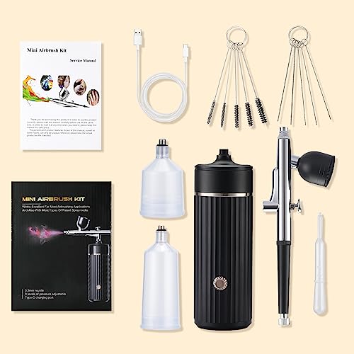 Airbrush Kit Cordless Rechargeable Airbrush Compressor 20-27PCI for Art Painting,Cake Airbrush Decorating, Crafts, Model Painting, Air Brush Painting, Nail Airbrush Machine