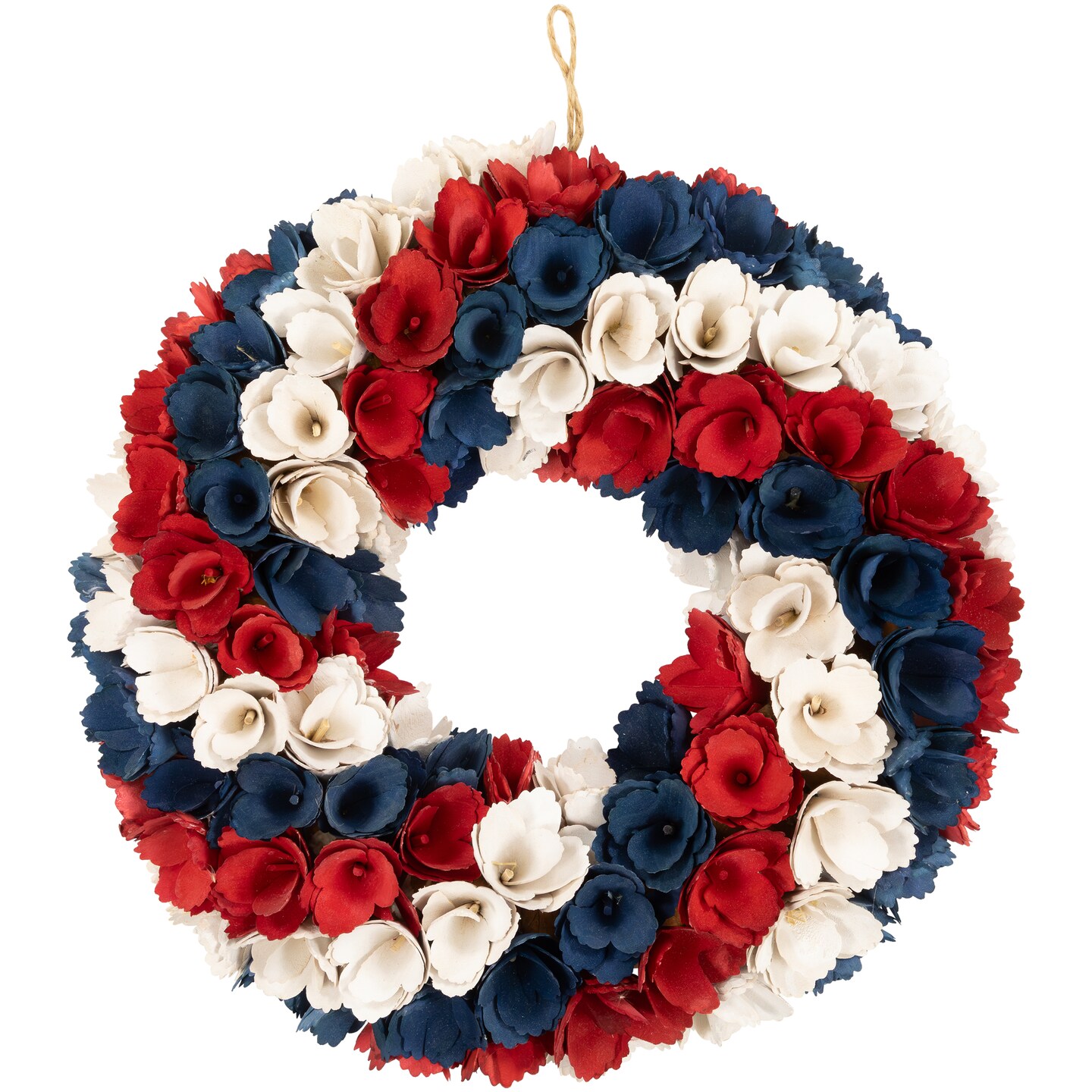 Northlight Floral Wood Shavings Patriotic Wreath - 14&#x22;