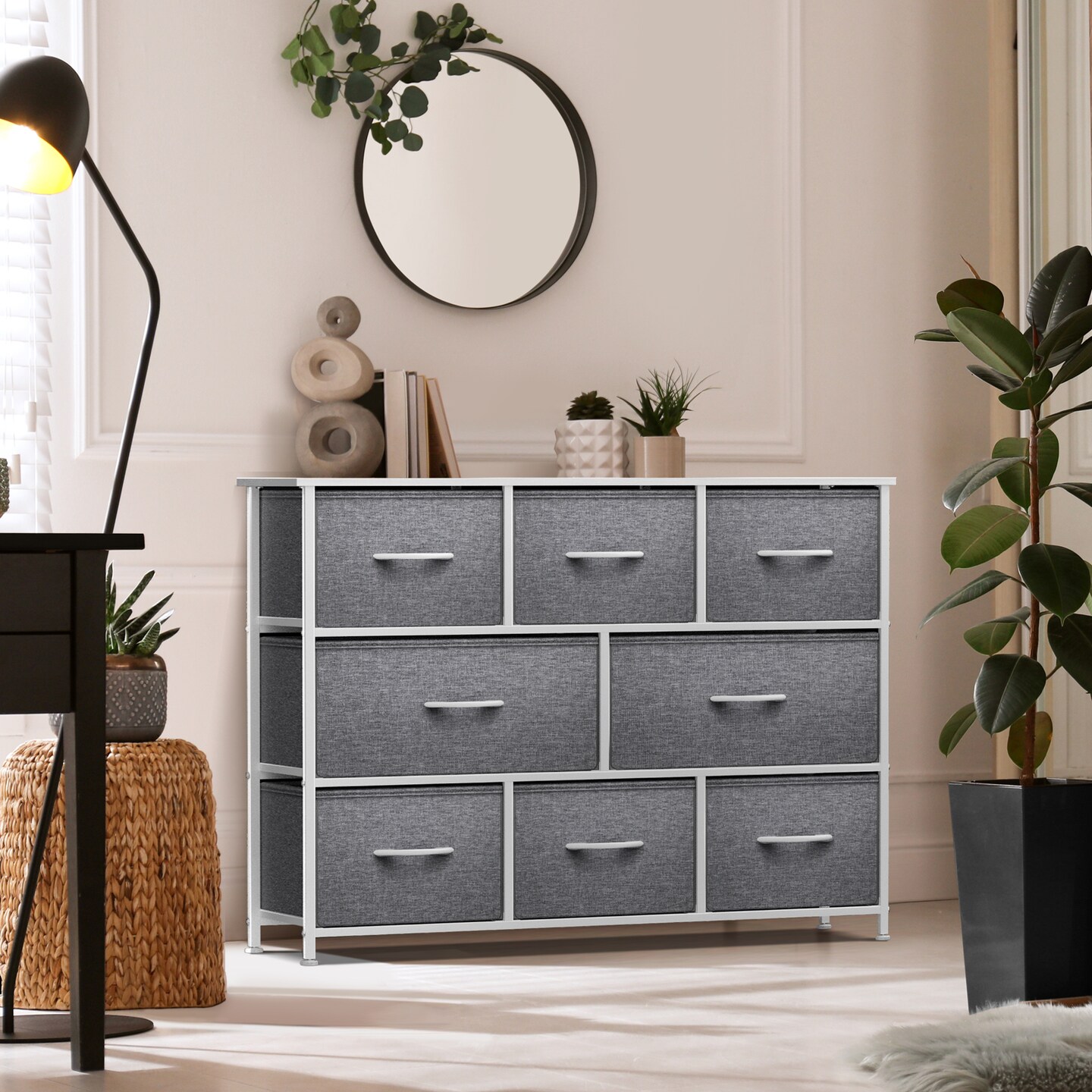 Sorbus Dresser with 8 Drawers - Chest Organizer Unit with Steel Frame Wood Top & Handle Easy Pull Fabric Bins for Clothes - Wide Storage Furniture for Bedroom, Hallway, Living Room, Nursery & Closet