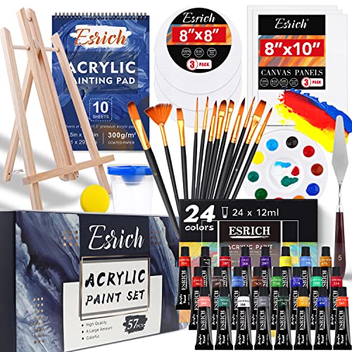 Acrylic Paint Set,57 PCS Professional Painting Supplies with Paint Brushes, Acrylic Paint, Easel, Canvases, Painting Pads,Palette, Paint Knife, Brush Cup and Art Sponge for Hobbyists and Beginners