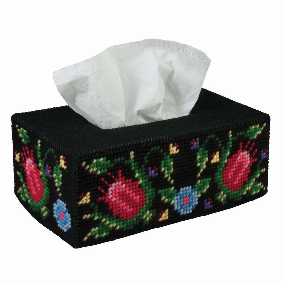 Herrschners  Folk Art Floral Tissue Box Plastic Canvas Kit