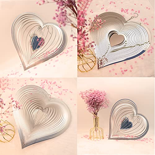 1 Pack Wind Spinner Outdoor Metal Decorations,Silver Heart Wind Spinners for Yard and Garden,Stainless Steel Wind Chimes for Outside Decor,Birthday Gifts for Mom,Mother&#x27;s Day,Aunt Gifts