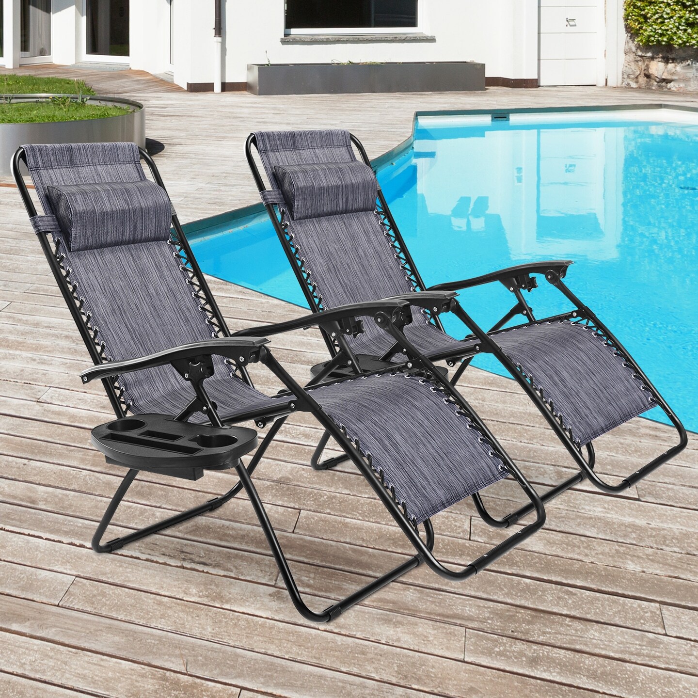 2 Pieces Folding Recliner Zero Gravity Lounge Chair