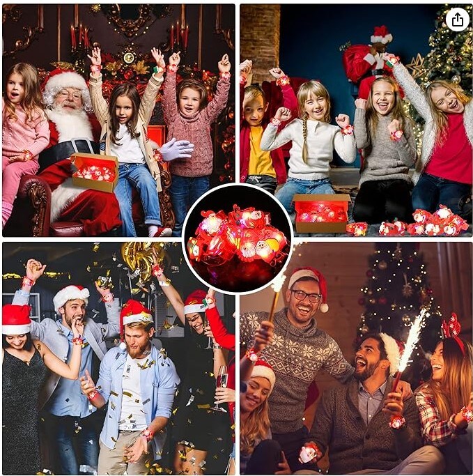 24 Pack Light Up Bracelets Christmas Party Favors Gifts for Kids Boys Girls, Christmas Classroom Prizes.