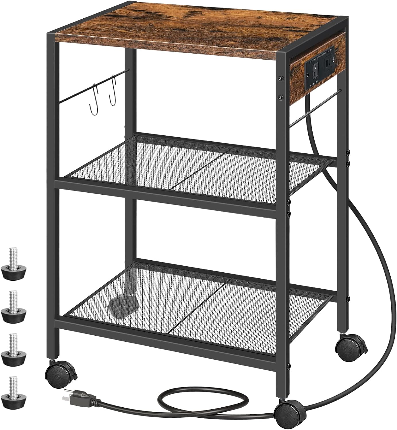 3 Tier Industrial Printer Stand with 2 Hooks