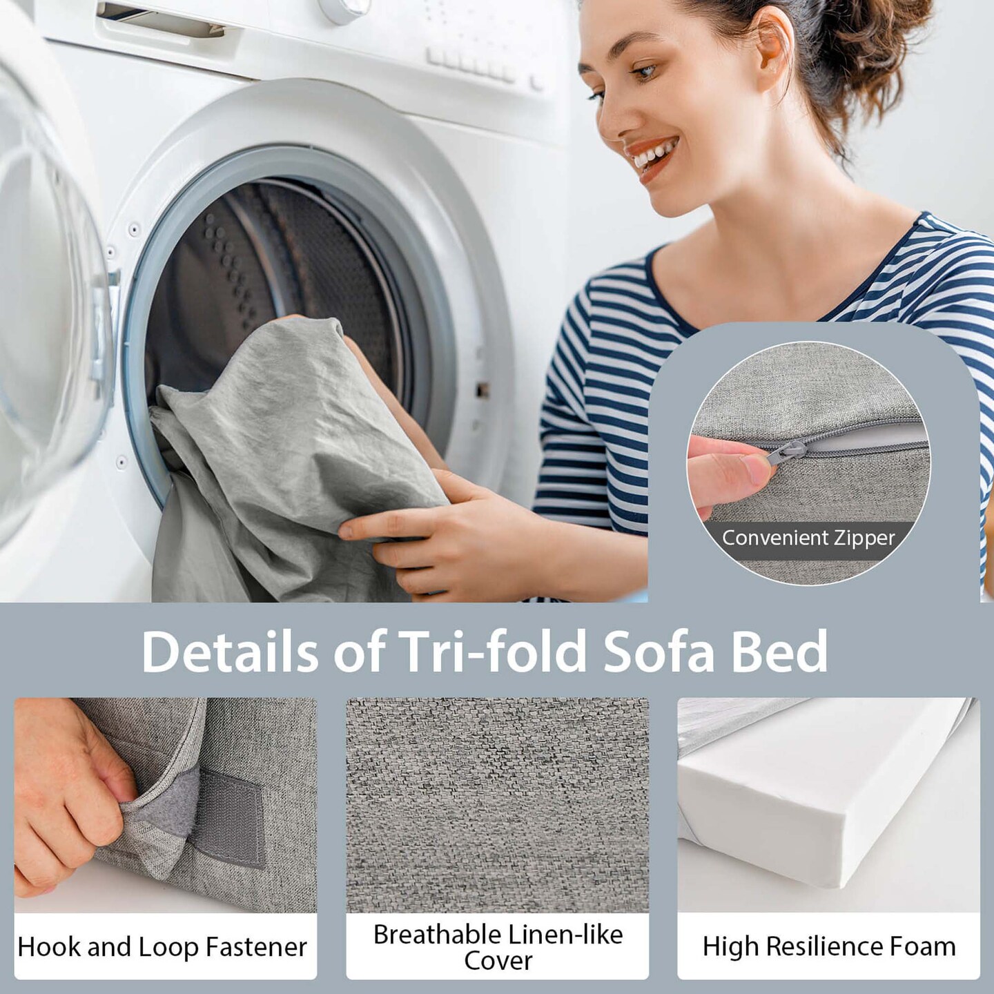 Costway Folding Mattress with Pillow 6 Inch Tri-fold Sofa Bed with High-Density Foam
