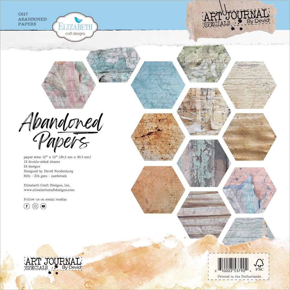 Elizabeth Crafts Double-Sided Cardstock Pack 12"X12"-Abandoned Papers