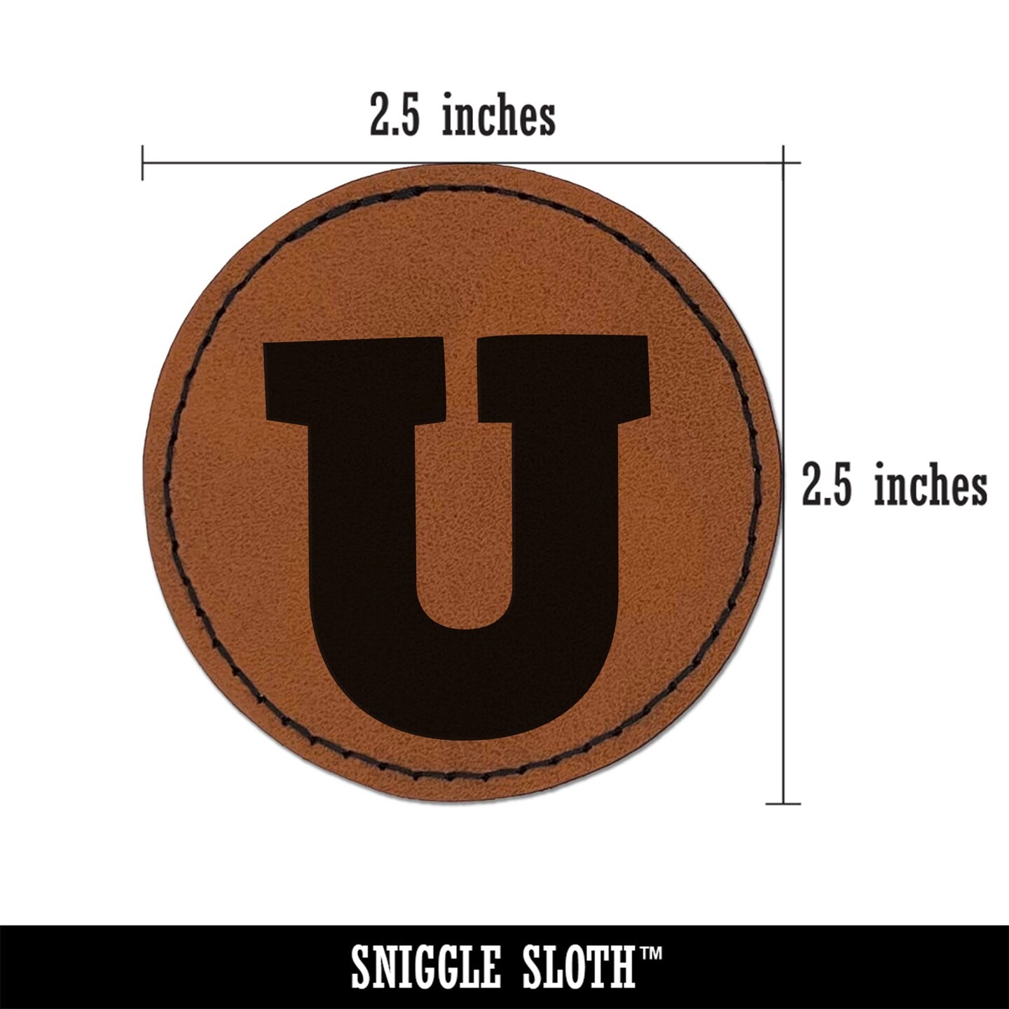 Letter U Uppercase Fun Bold Font Round Iron-On Engraved Faux Leather Patch Applique - 2.5&#x22;