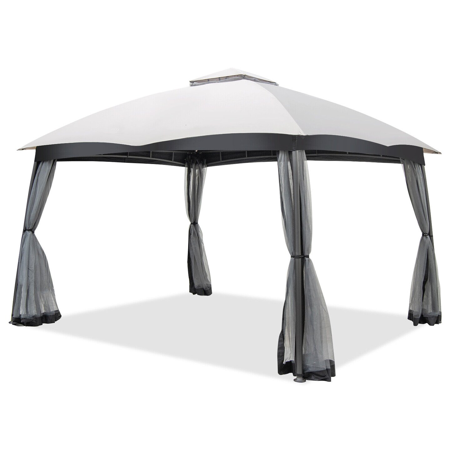 Grey 10x12 ft Patio Gazebo Outdoor Canopy with Mesh Netting Vented Roof