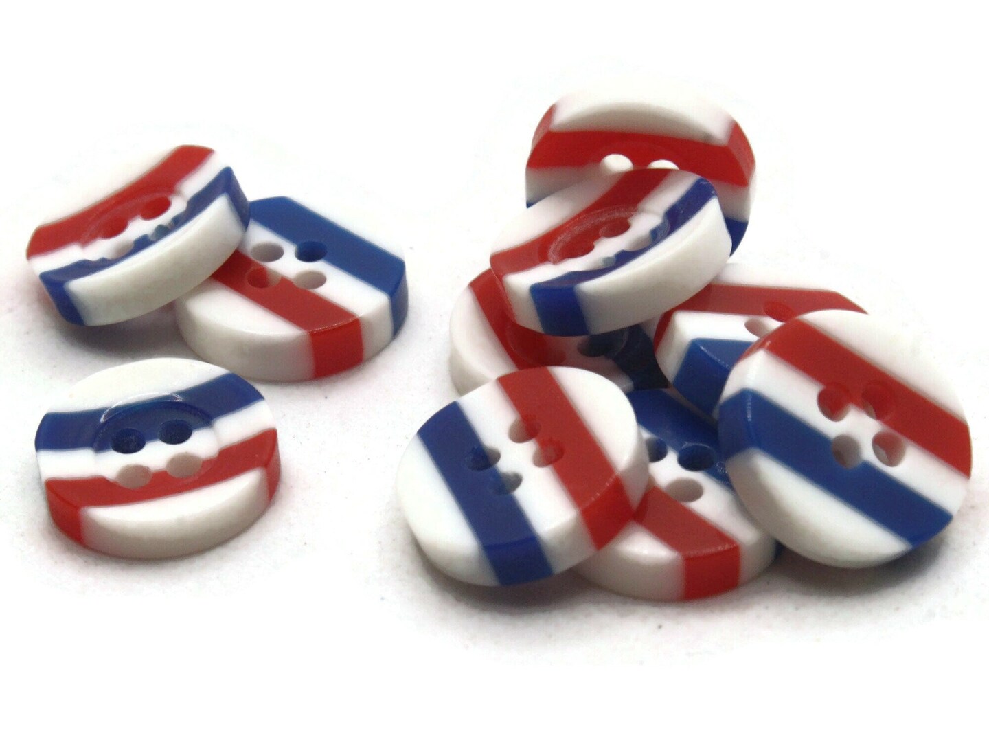 10 13mm Blue White and Red Striped Resin Flat Round Plastic Four Hole Buttons
