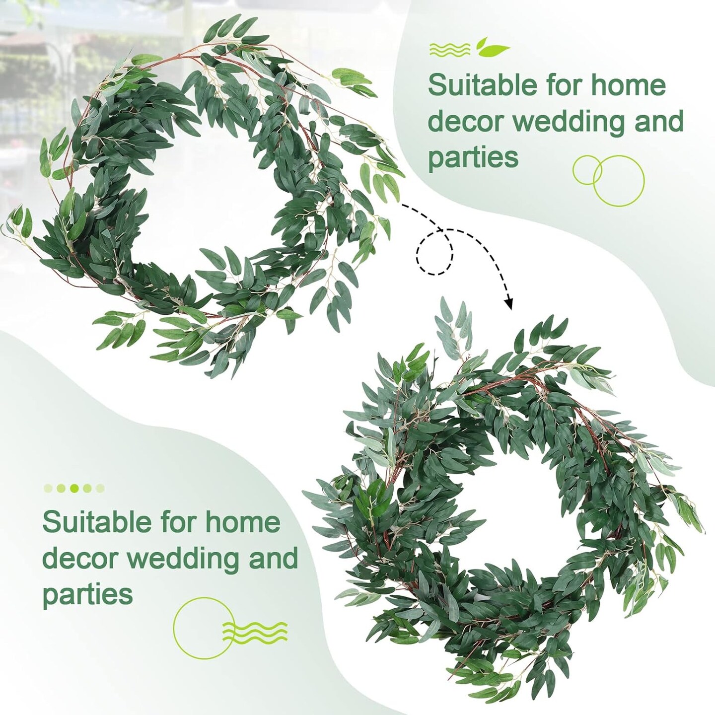 Artificial Hanging Willow Leaf Garland Willow Leaves Vines Twigs String Fake Hanging Willow Greenery Garland for Wedding Arch Decor, Table, Party, Home Wall Decor Wreath Decor