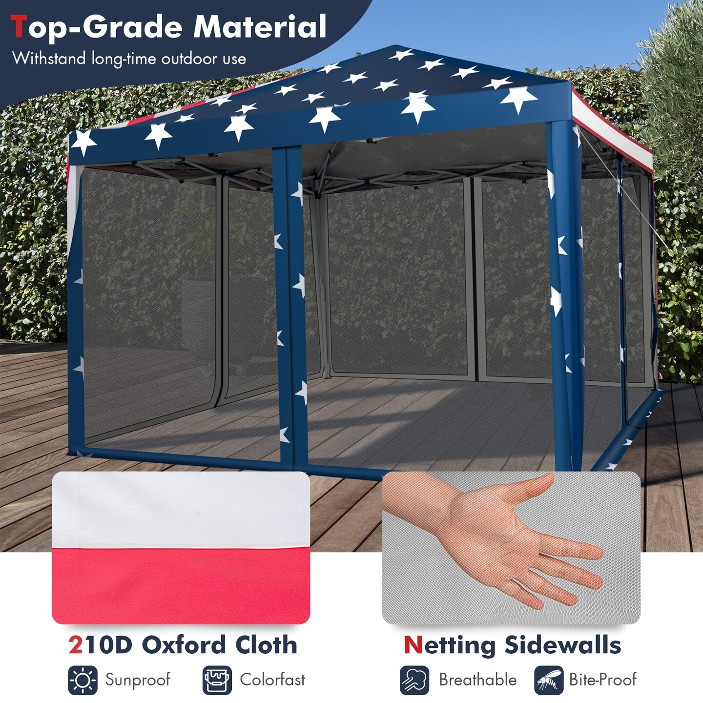 10x10 Pop-Up Canopy Tent Waterproof Oxford Fabric with 4 Mesh Walls Portable Gazebo