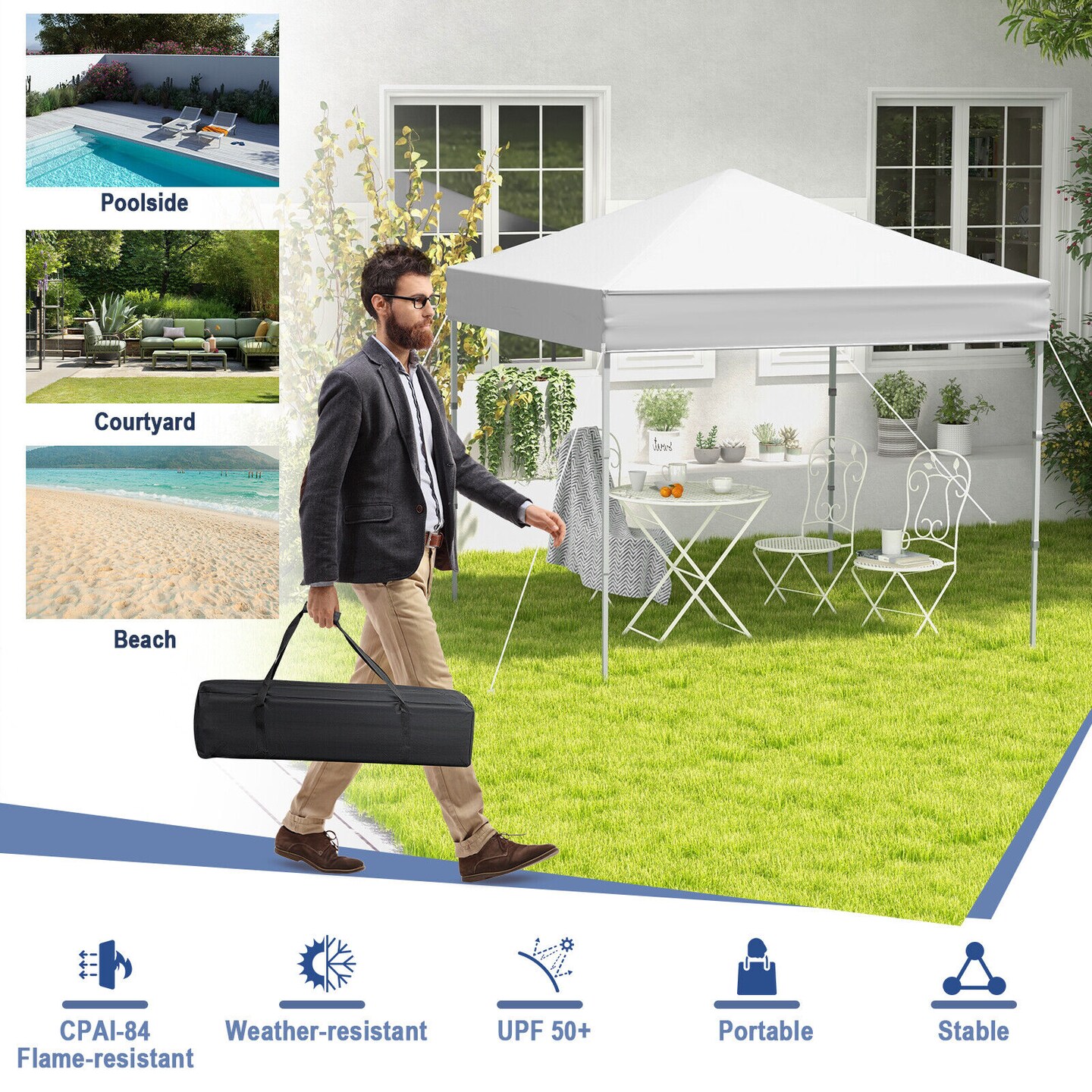 Outdoor Pop-up Canopy Tent with UPF 50+ Sun Protection