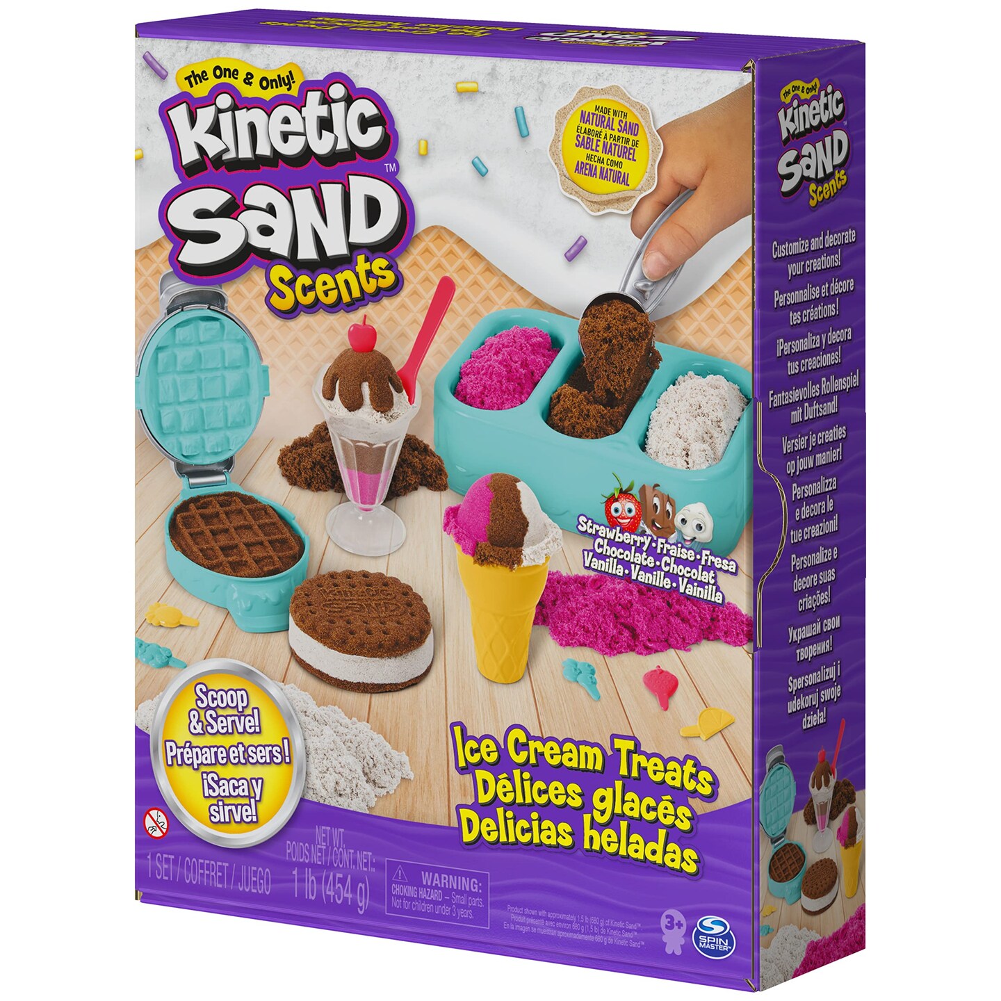 Kinetic Sand Scents, Ice Cream Treats Playset with 3 Colors of All-Natural Scented Play Sand &#x26; 6 Serving Tools, Sensory Toys, Christmas Gifts for Kids
