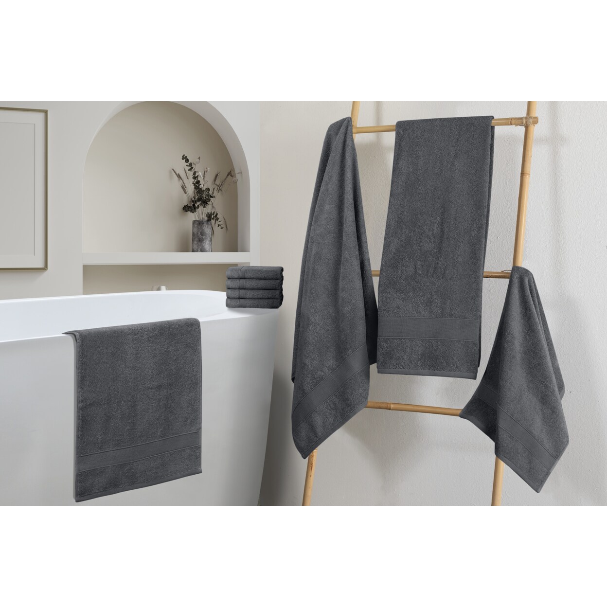 Chic Home   Premium 8-Piece 100% Pure Turkish Cotton Towel Set Woven Dobby Border Design