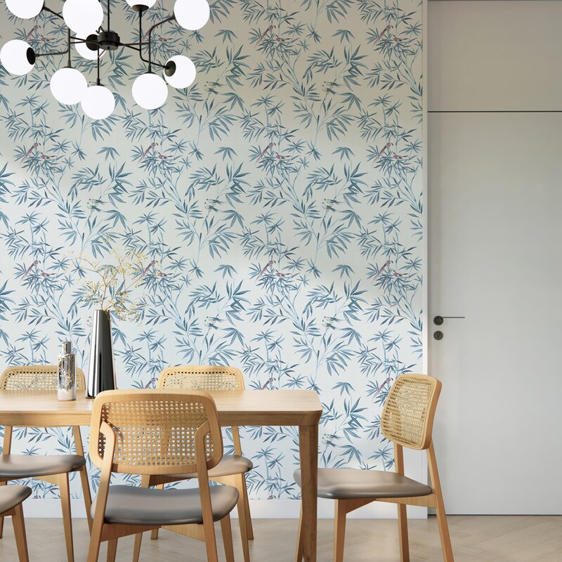 Tempaper Bamboo Chinoiserie Peel and Stick Wallpaper Mystic Blue