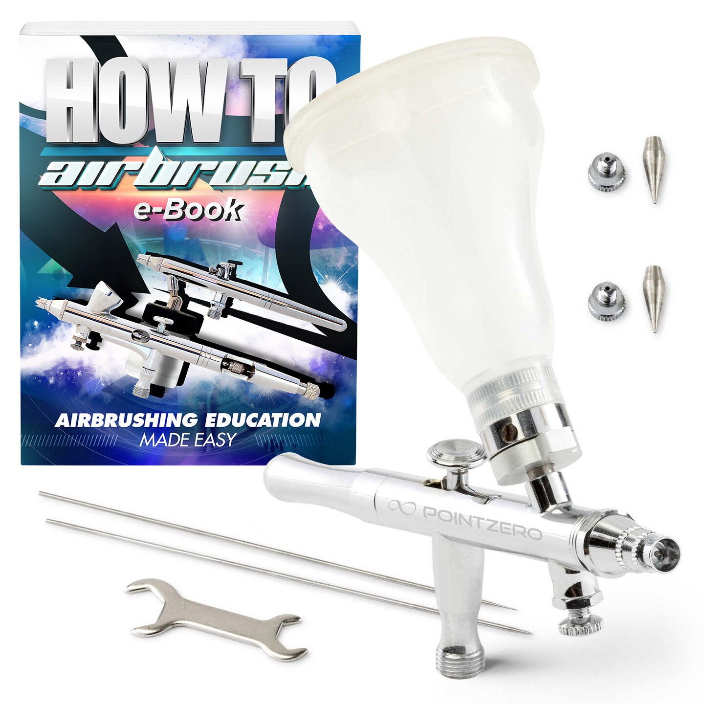 PointZero Dual-Action 4-Color Changing Airbrush Set w/ MAC Valve - 3 Tip Set (.3mm .5mm .8mm)