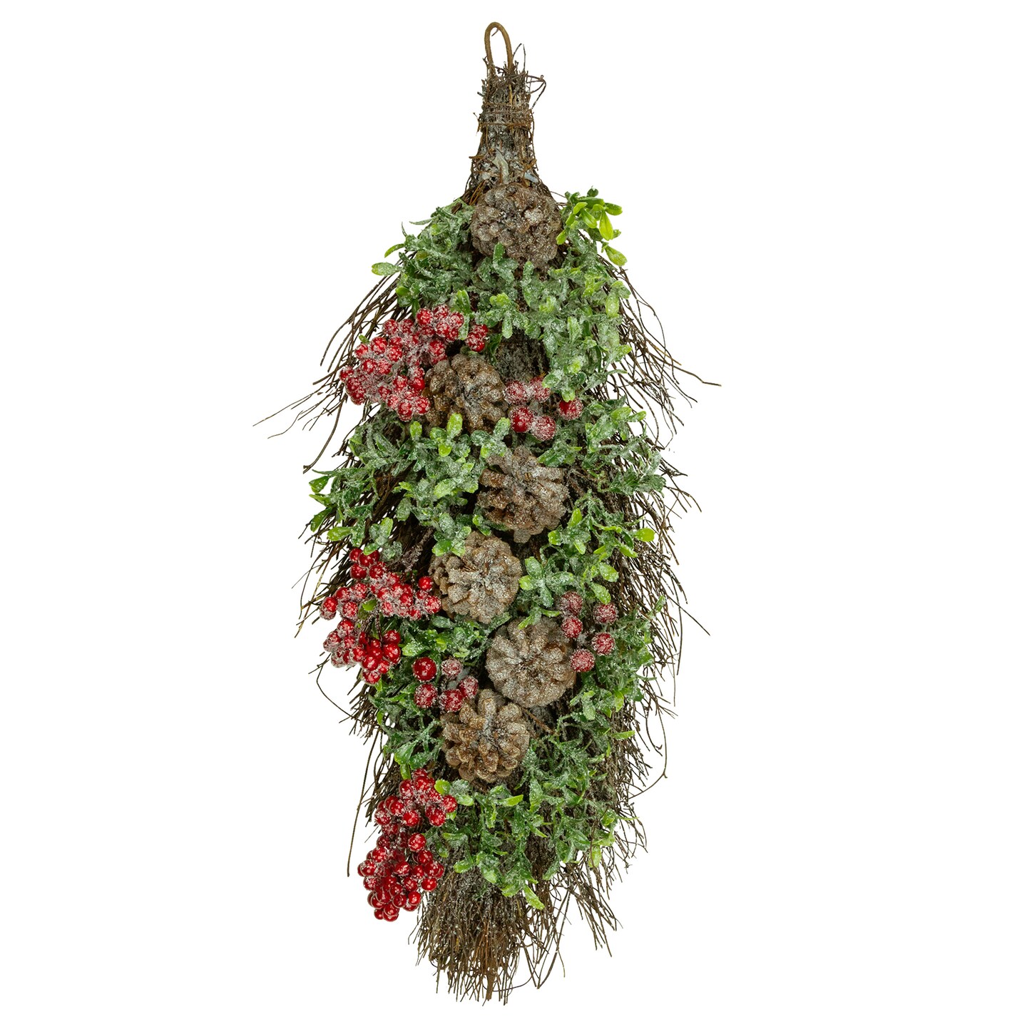 Northlight 28&#x22; Glittered Pine Cone and Berry Artificial Teardrop Christmas Swag - Unlit