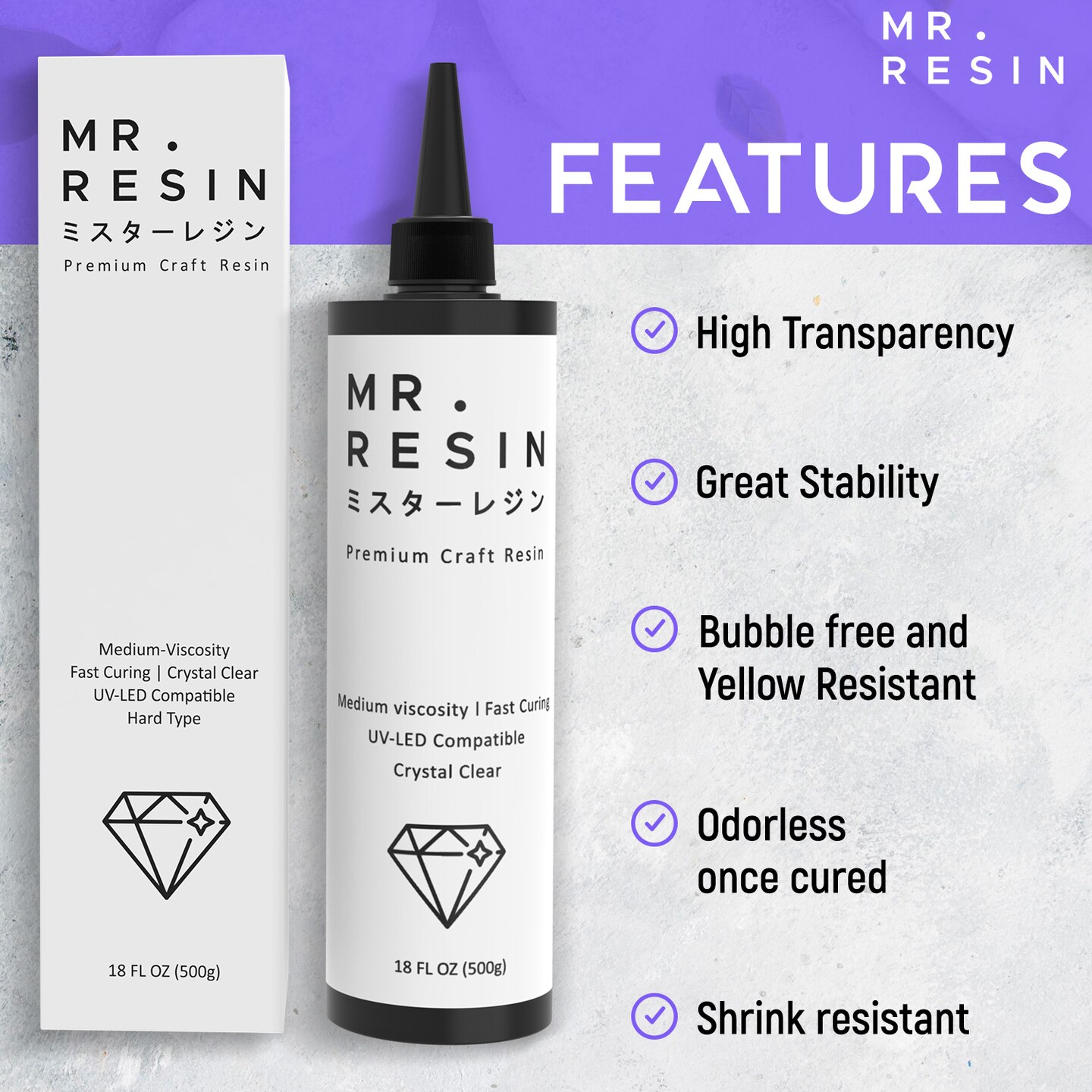 Mr.Resin™ Original Craft UV Resin 17.6oz (500g) Crystal Clear Hard