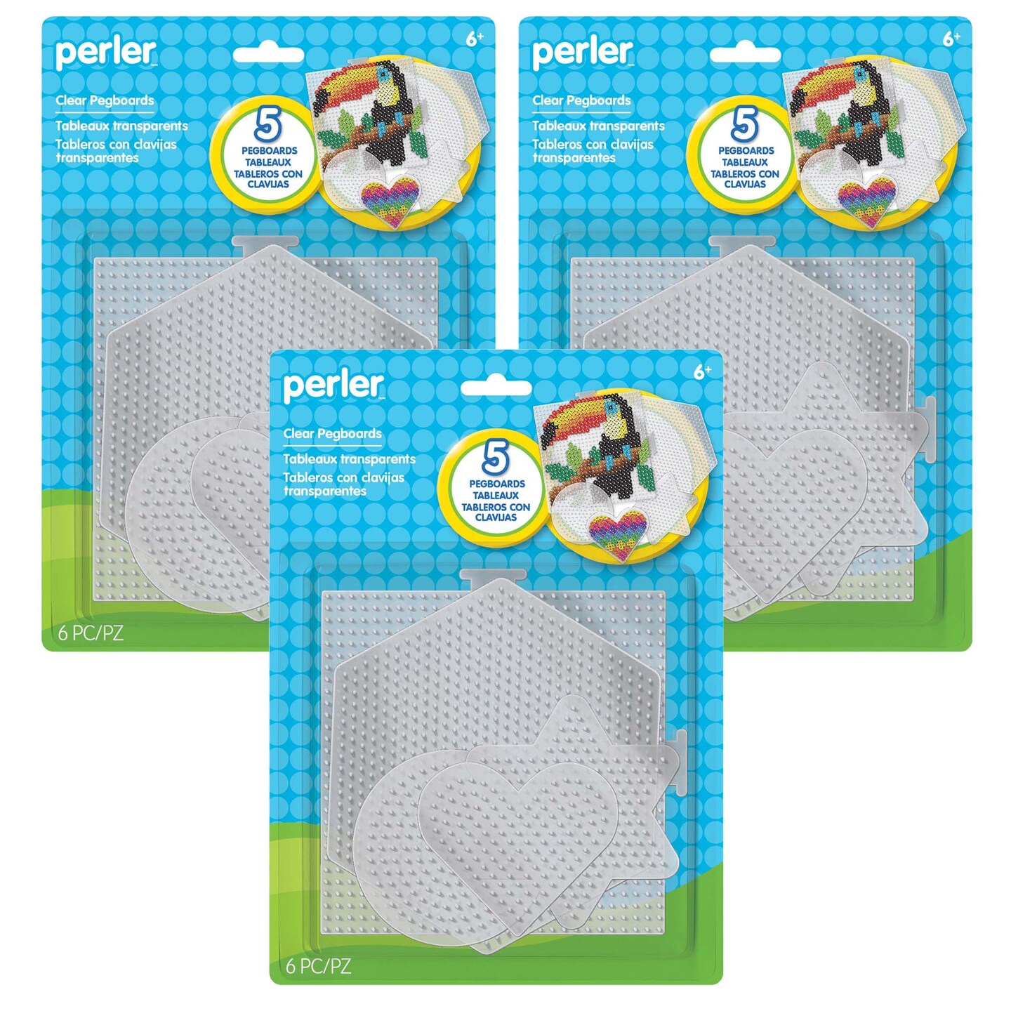 Perler® Small & Large Basic Shapes Clear Pegboards - 5 per pack