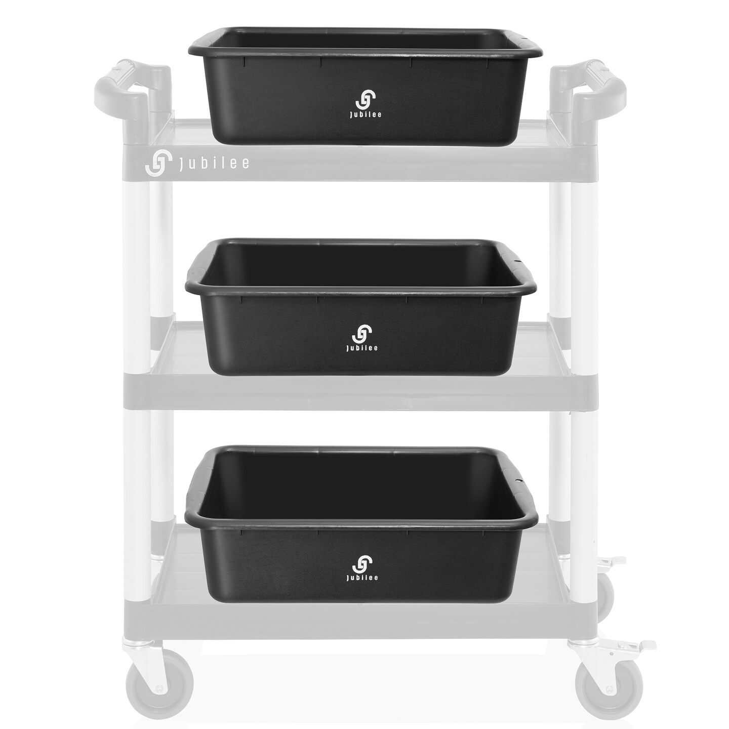Jubilee 4-Pk Plastic Storage Bin, Bus Utility Tub - Heavy Duty Commercial Dishwashing Box for Restaurant Kitchen Organization and Storage