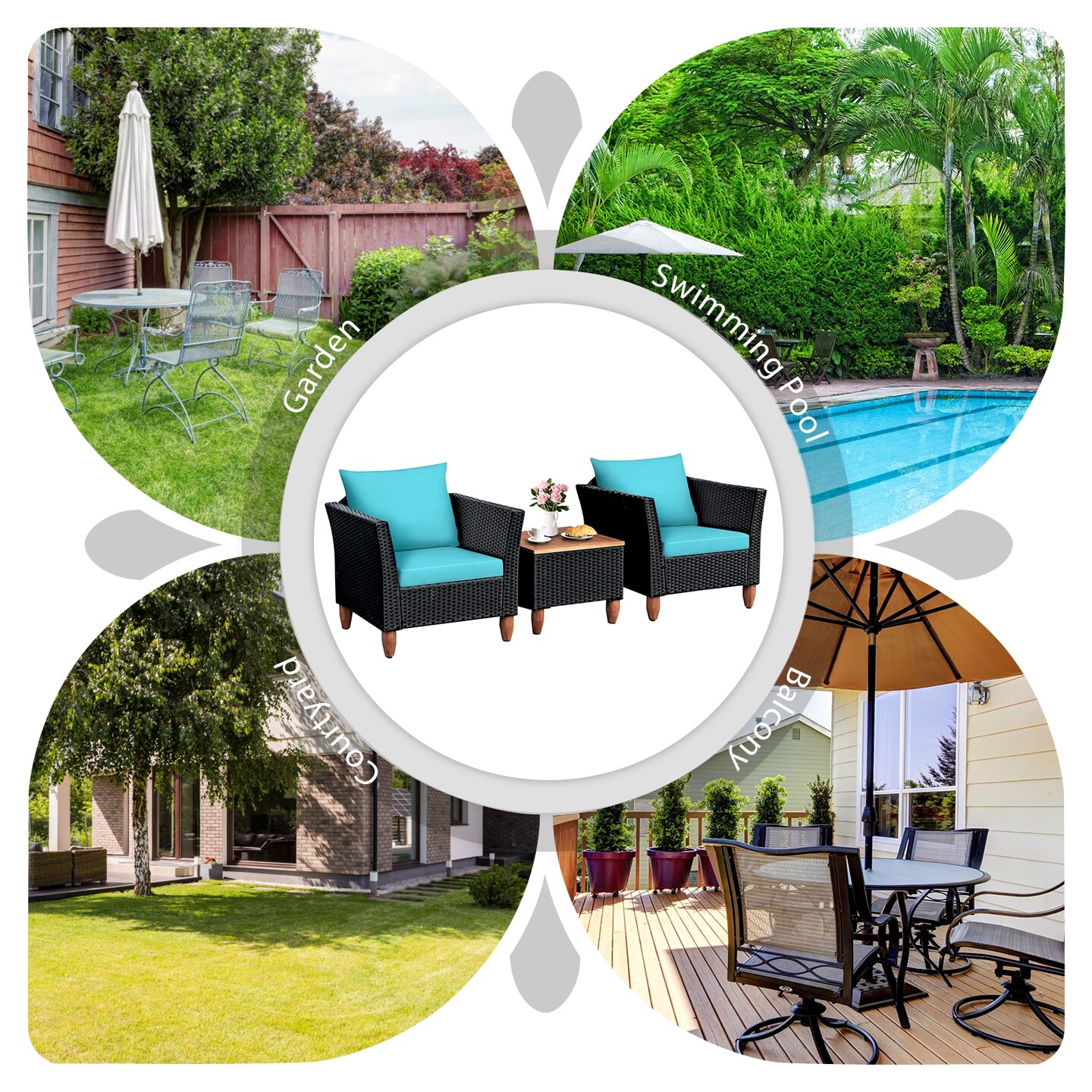 3 Pieces Outdoor Patio Rattan Furniture Set