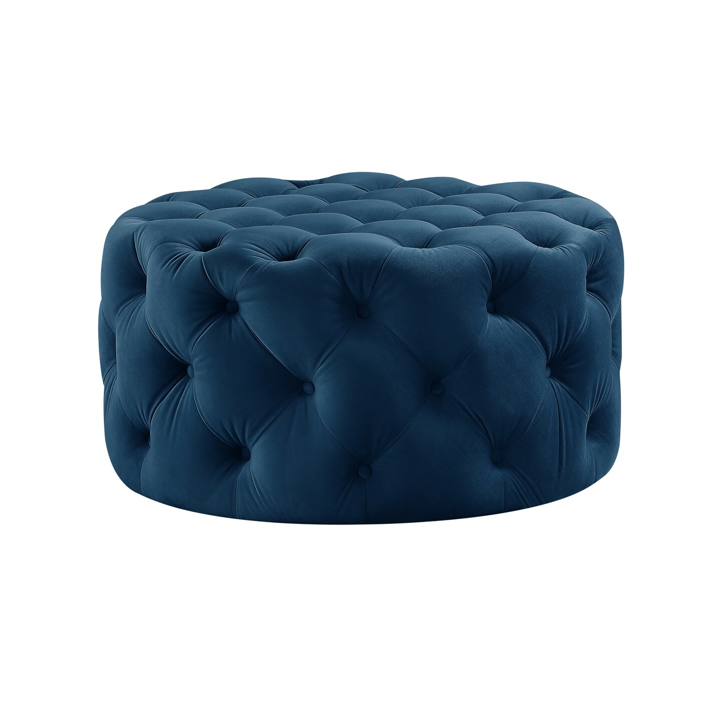 Drita Linen/Velvet Tufted Allover Caster Leg Round Cocktail Table Ottoman