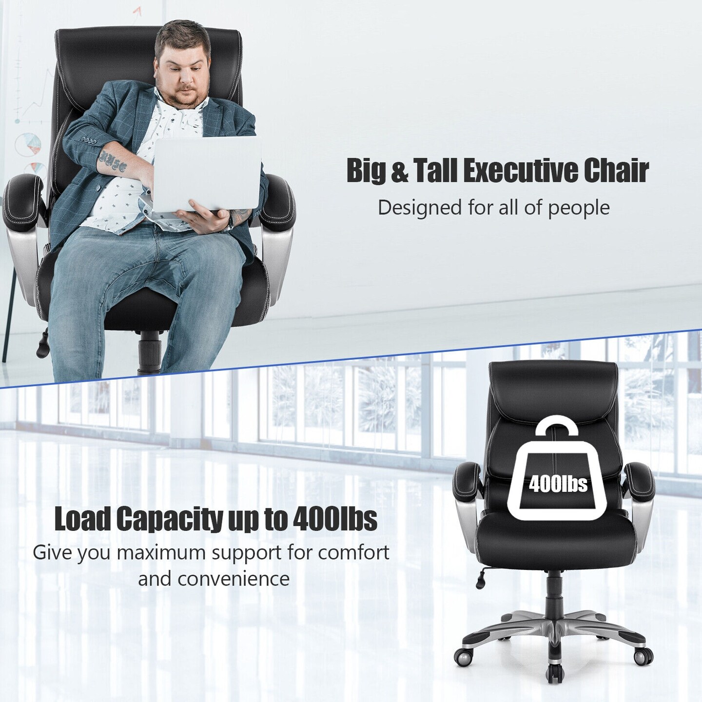 Adjustable Executive Office Recliner Chair with High Back and Lumbar Support