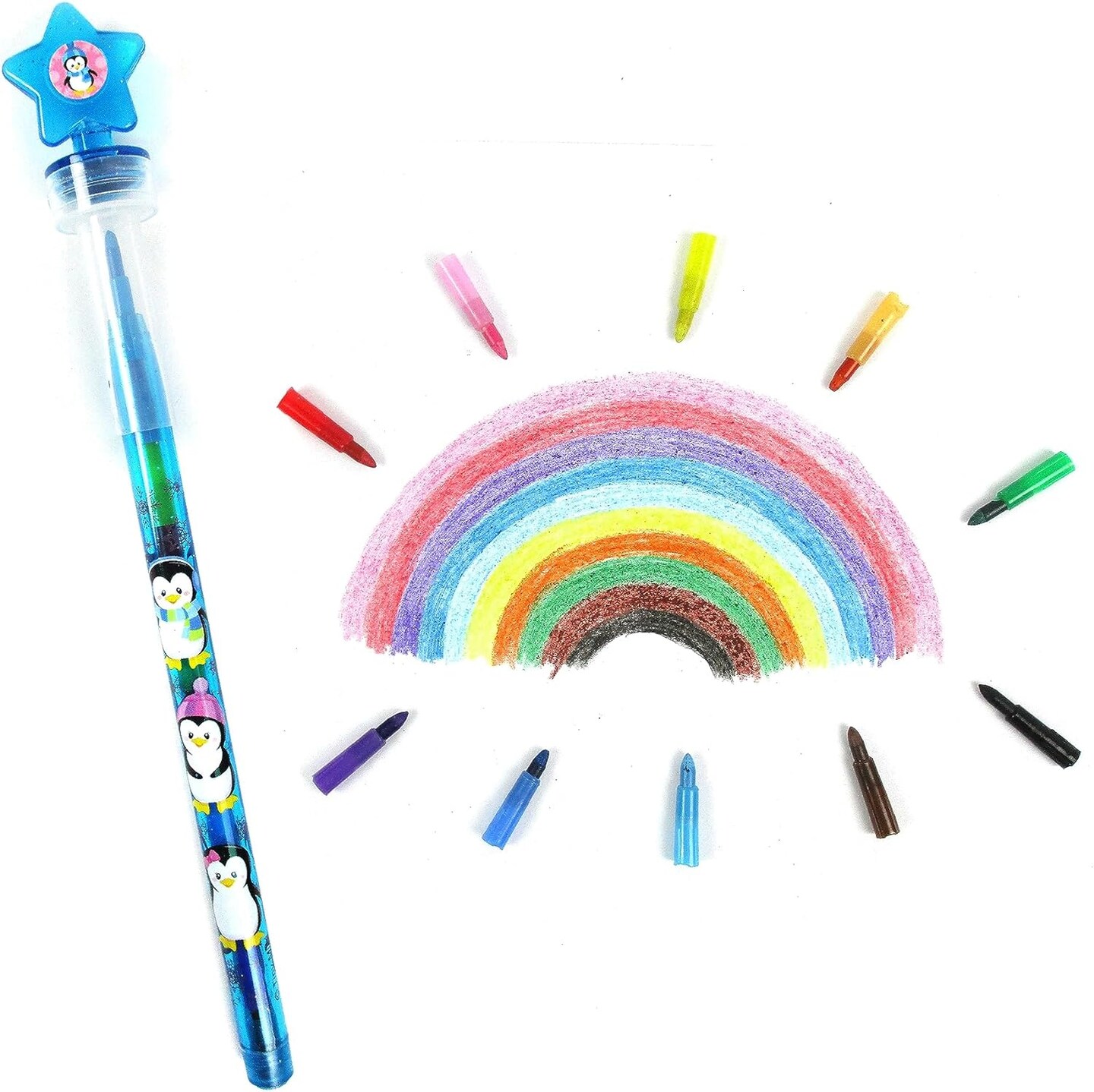 TINYMILLS 24 Pcs Penguins 2 in 1 Stackable Stacking Crayon with Extra Stamper Topper, Kids Party Favors, Goodie Bag Stuffers, Classroom Rewards, Prizes Visit the TINYMILLS Store