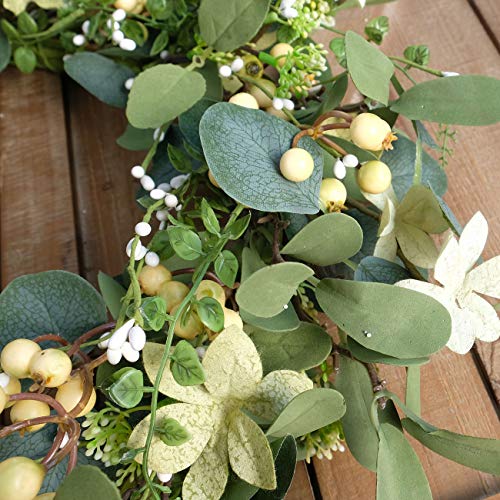 20 inches Artificial Green Leaf Eucalyptus Wreath,Berry Wreath for Spring,Summer, Front Door Window Hanging Wall Party Decorations