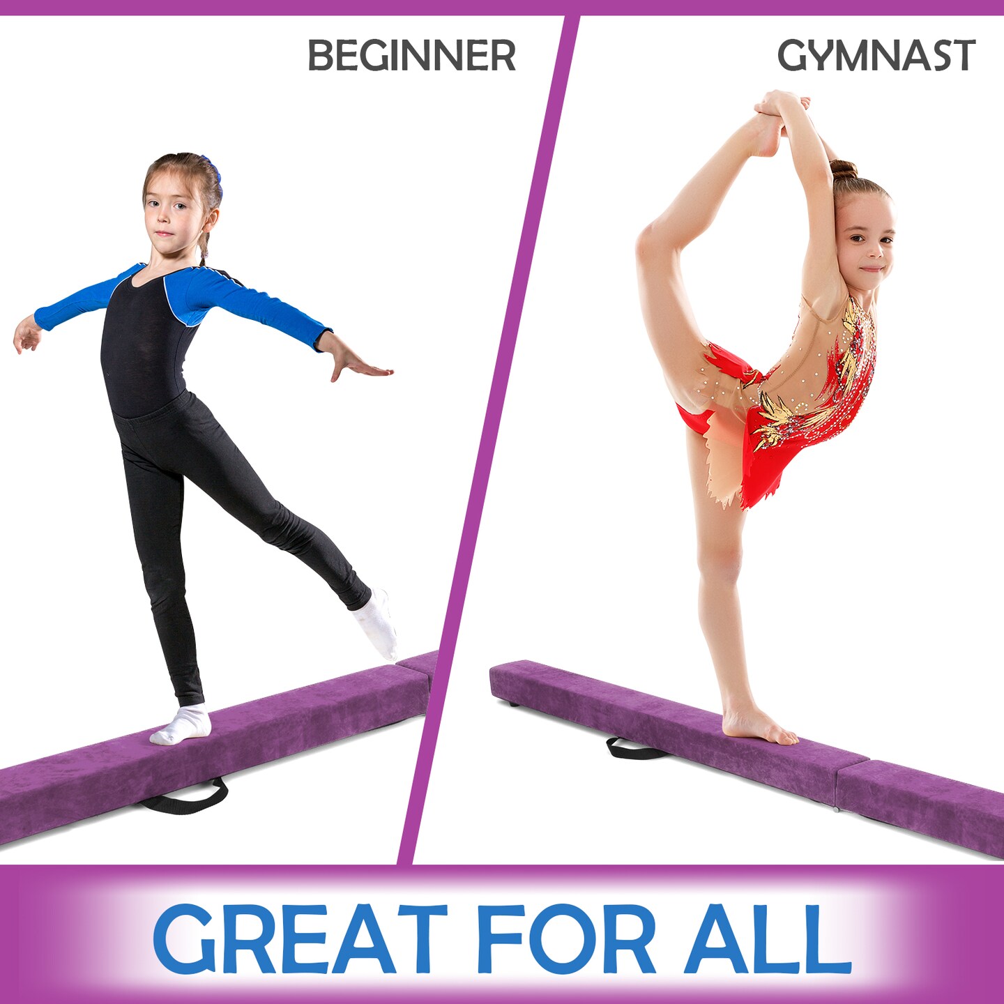 7 Feet Folding Portable Floor Balance Beam with Handles for Gymnasts