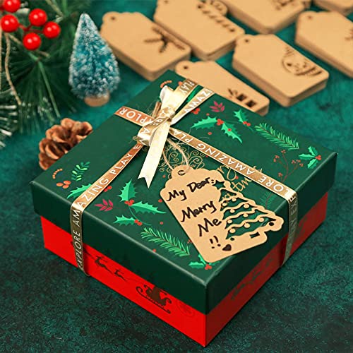 Koogel Christmas Hollow-Out Gift Tags,140 pcs Kraft Paper Tags,Kraft Paper Christmas Gift Tags with 7 Different Designs Christmas Tags for Christmas DIY Craft Presents Party Hanging Decorations