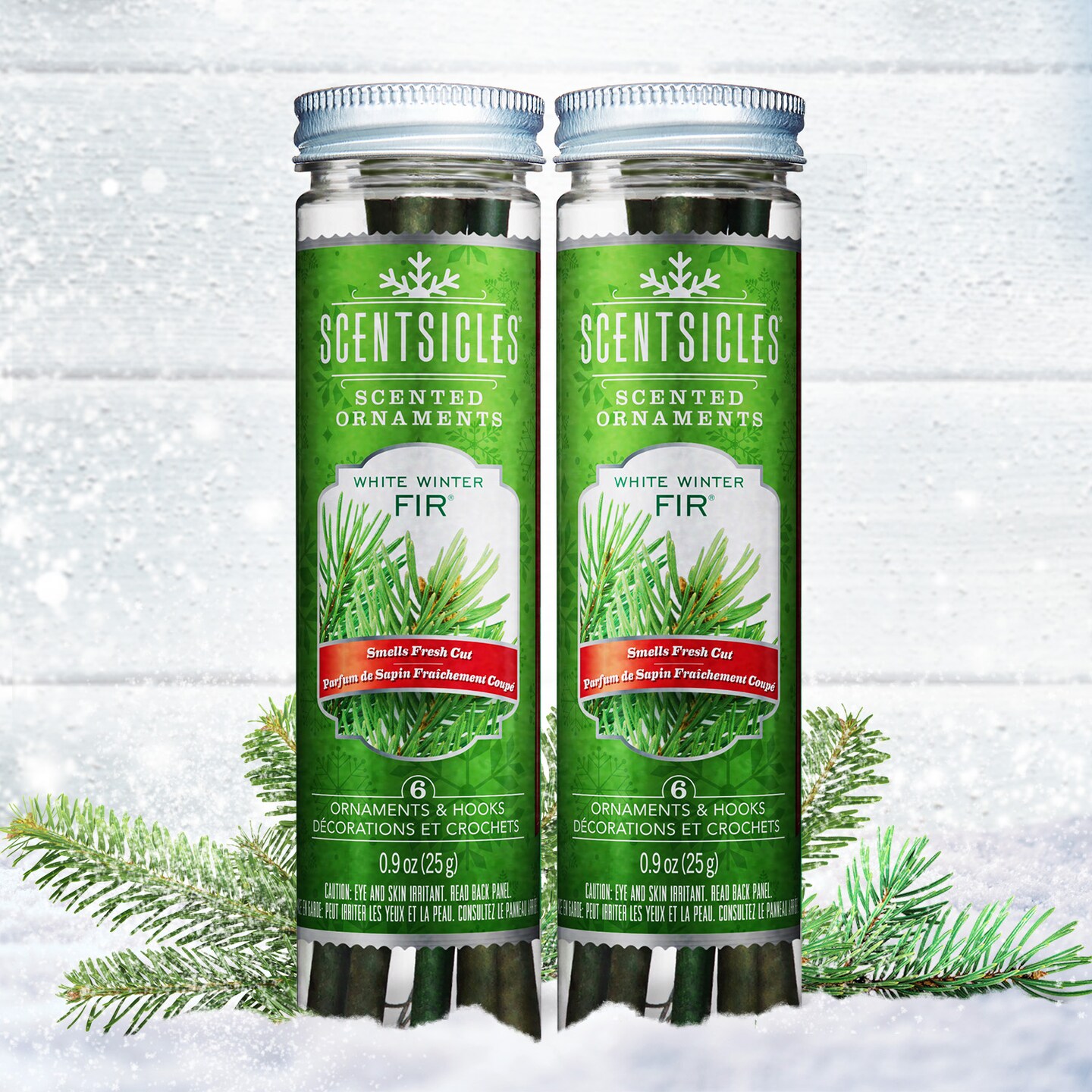 Scentsicles, Scented Ornaments, 6ct Bottle, White Winter Fir, Fragrance-Infused Paper Sticks, 2 Pack