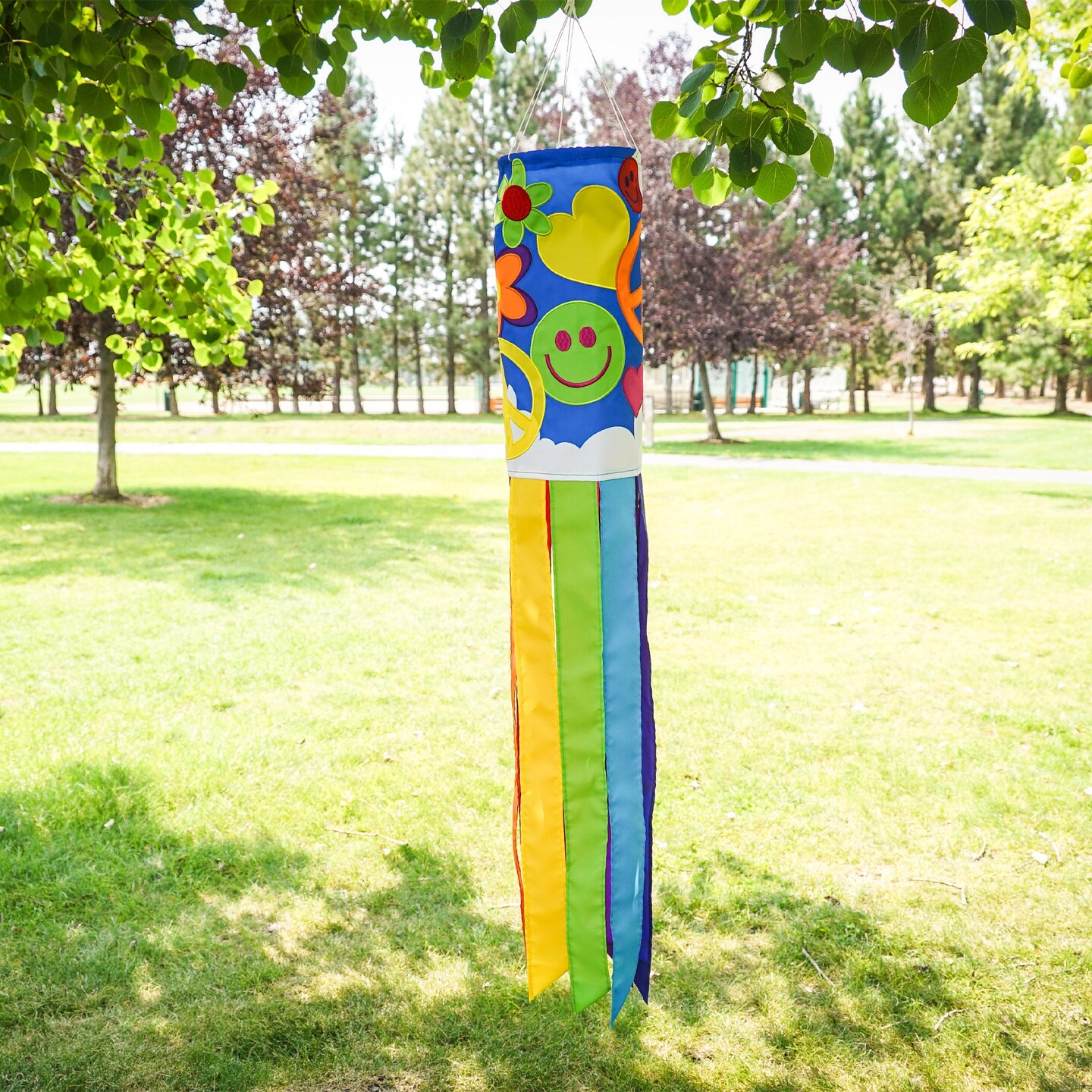 In the Breeze 5214 &#x2014; Peace, Love &#x26; Happiness 40-inch Windsock &#x2014; Fun, Novelty &#x27;60s Inspired Hanging Garden D&#xE9;cor