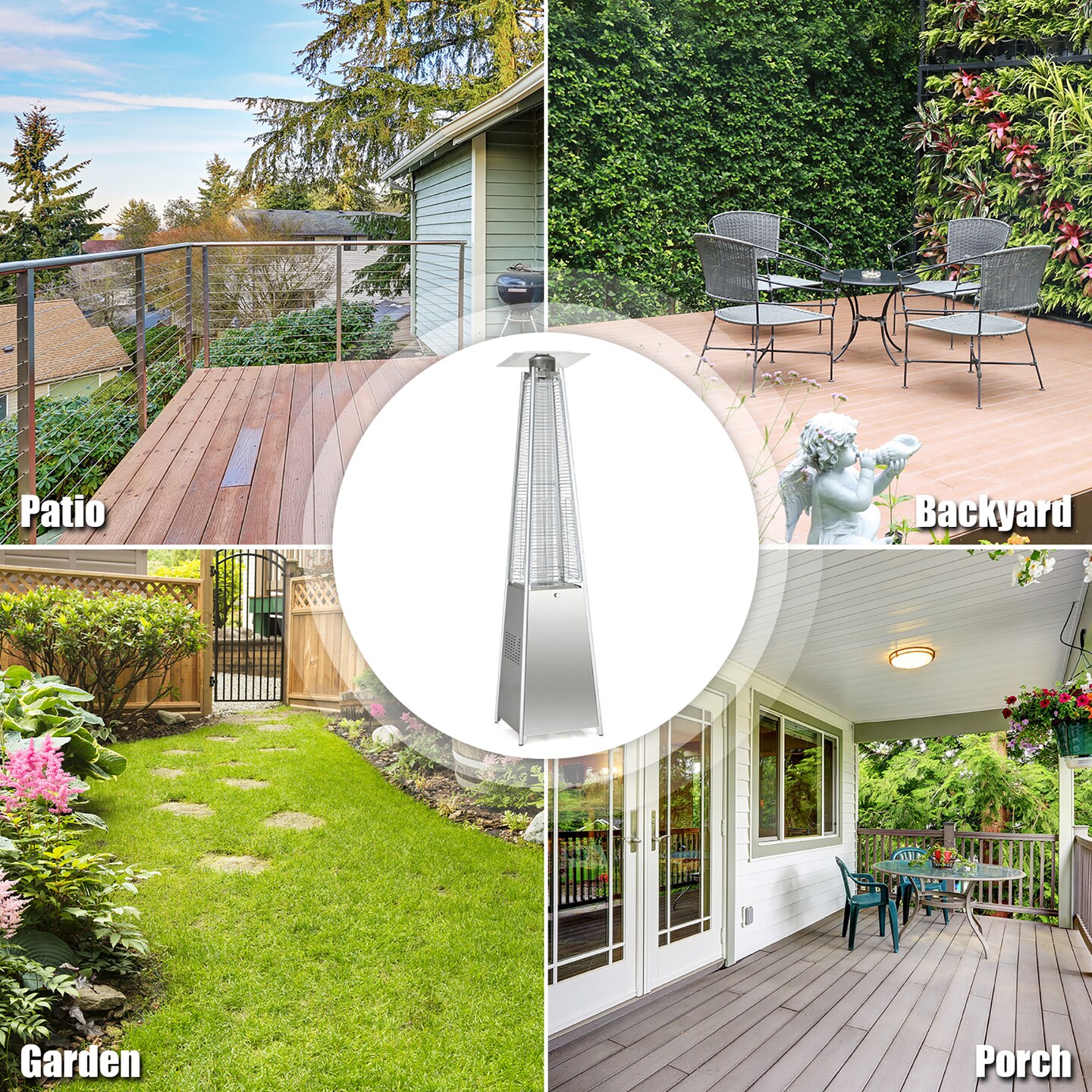 Costway 90'' Tall Pyramid Patio Heater Quartz Glass Tube Flame Heating 42000 BTU W/ Wheel