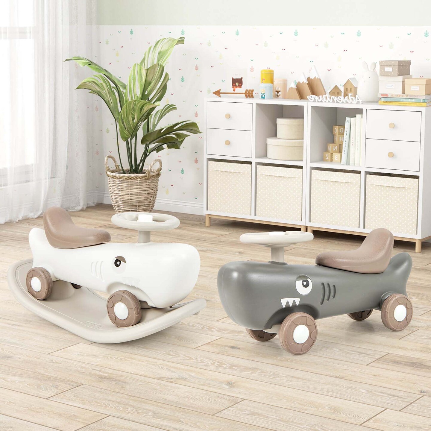 Costway Convertible Rocking Horse & Sliding Car with Detachable Balance Board Dark Gray/White