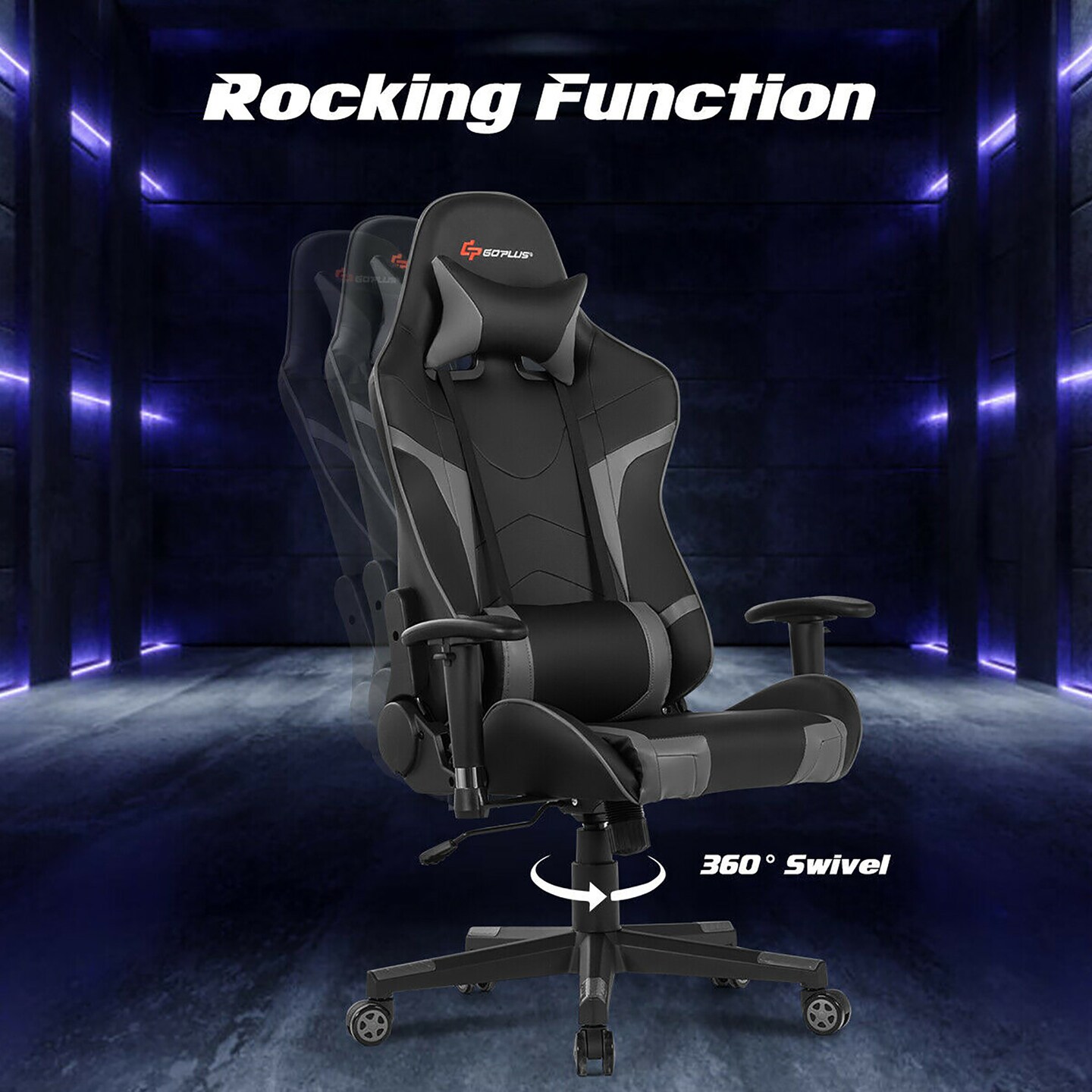 Goplus Massage Gaming Chair Reclining Swivel Racing Office Chair w/Lumbar Support