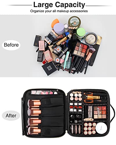 Travel Makeup Case, Train Case Makeup Brush Organizer, Professional Makeup Artist Makeup Organizer, with Adjustable Partition and Shoulder Straps, Train Case Makeup Bag (Crocodile, Small)