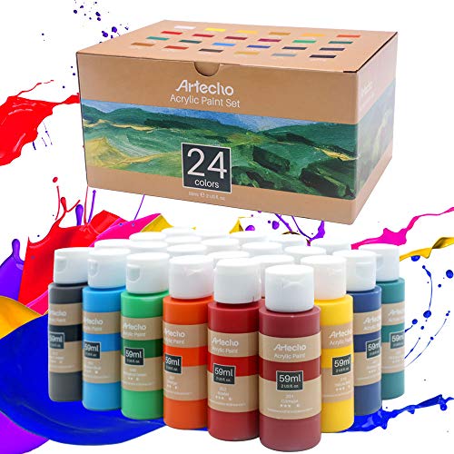 Artecho 24 Basic Colors Acrylic Art Paint Set - 59ml / 2oz Bottles for  Painting on Canvas, Rocks, Stones, Wood, and Fabric - Professional Art  Supplies for Artists, Students, Beginners, and Adults