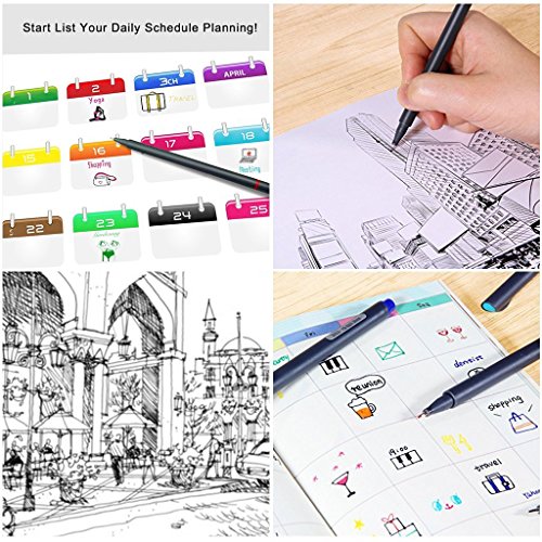 24 Fineliner Color Pens Fine Line Colored Sketch and Writing Pens for Journaling, Planning, Note-Taking, and Adult Coloring Books Porous Fine Point Markers School Office Teacher Art Supplies