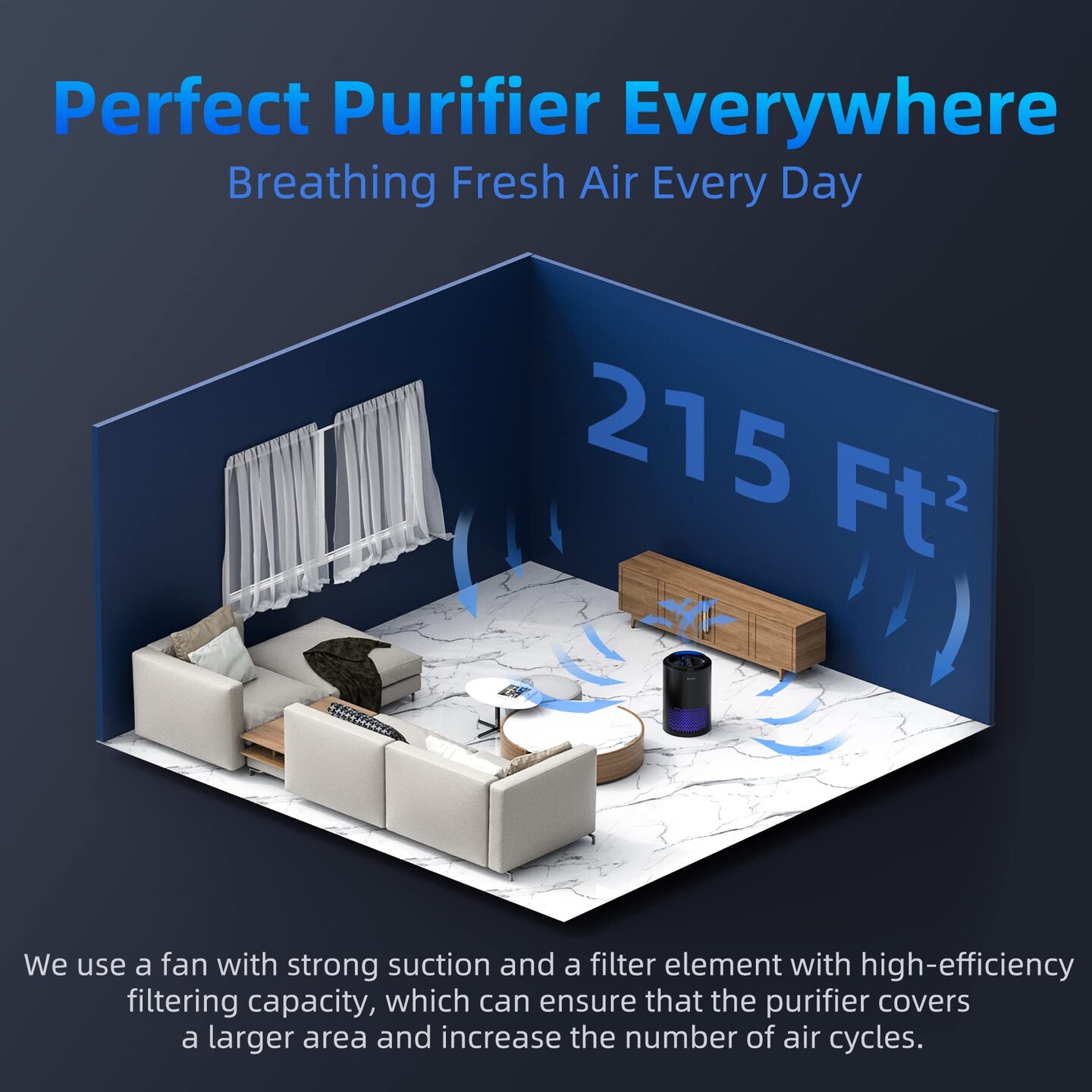 AROEVE Air Purifiers for Home, HEPA Air Purifiers Air Cleaner For Smoke Pollen Dander Hair Smell Portable Air Purifier with Sleep Mode Speed Control For Bedroom Office Living Room, MK01- Black