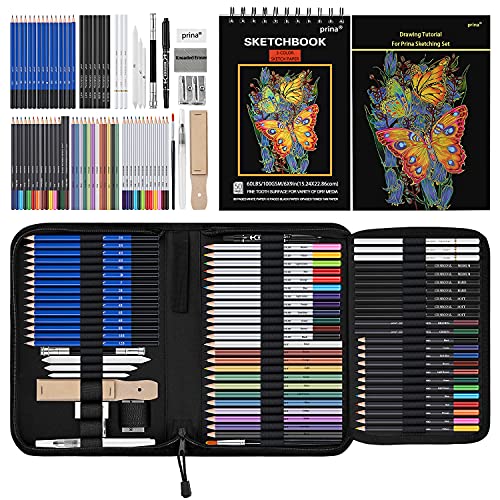 76-Pack Drawing Set Sketching Kit Pro Art Supplies with 3-Color Sketchbook Includes Tutorial Colored, Graphite, Charcoal, Watercolor, and Metallic Pencils for Artists, Adults, Teens, and Beginners