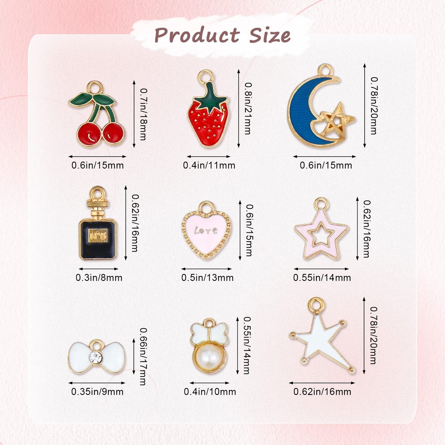 60PCS Assorted Gold Plated Enamel Animal Moon Star Fruit Charm Pendant DIY for Necklace Bracelet Jewelry Making and Crafting