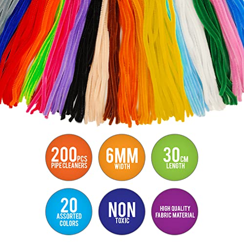 Eppingwin 200 PCS Pipe Cleaners Multi-Colored Pipe Cleaners Craft Supplies  20 Colors Chenille Stems for DIY Arts Crafts Project(Multi Color) Small  Pack Multi-Colored