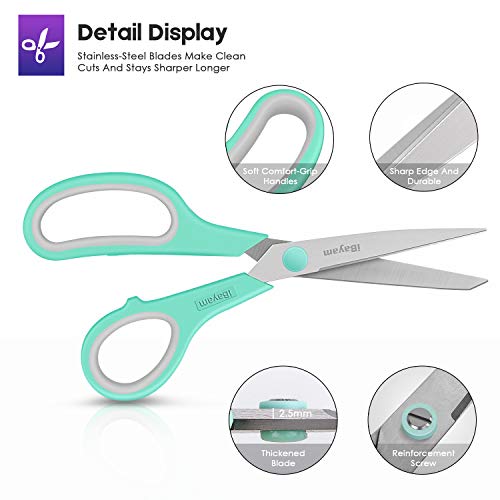 3 Pack Scissors, &#x22; Multipurpose Scissors Bulk , Ultra Sharp Blade Shears, Comfort-Grip Handles, Sturdy Sharp Scissors for Office Home School Sewing Fabric Craft Supplies, Right / Left Handed