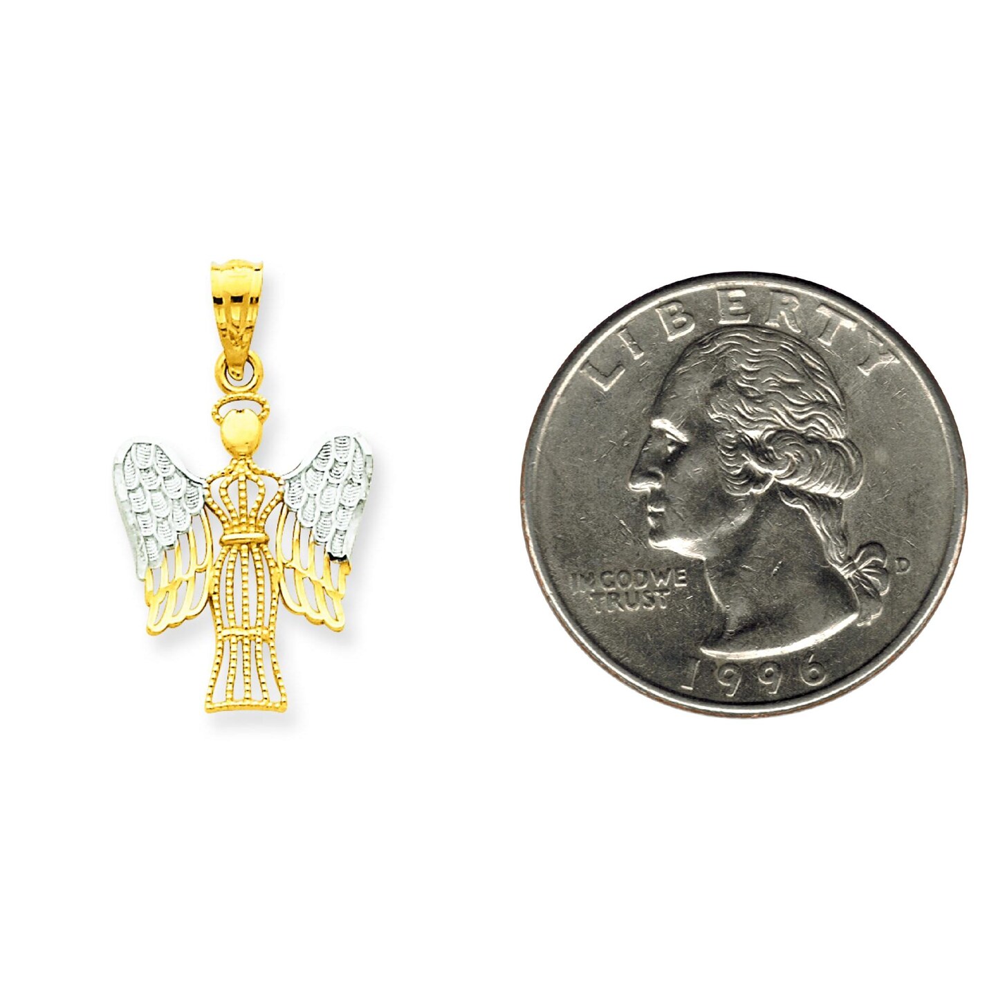 14K Two Tone Gold Angel Pendant Charm Religious Jewelry 25mm x 14mm