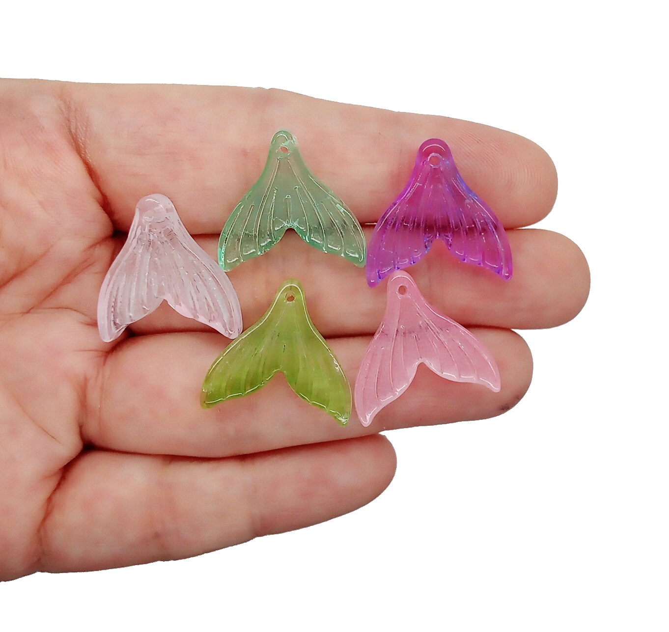 Mermaid Tail Charms, 6 pieces, Mix of Pretty Glass Bead Pendants, Adorabilities