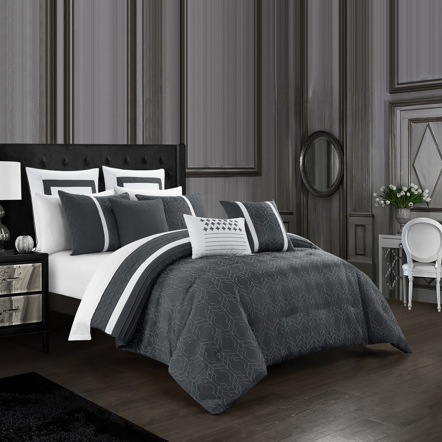 Chic Home Arlow 8 Piece Comforter Set Jacquard Geometric Quilted Pattern Design Bedding