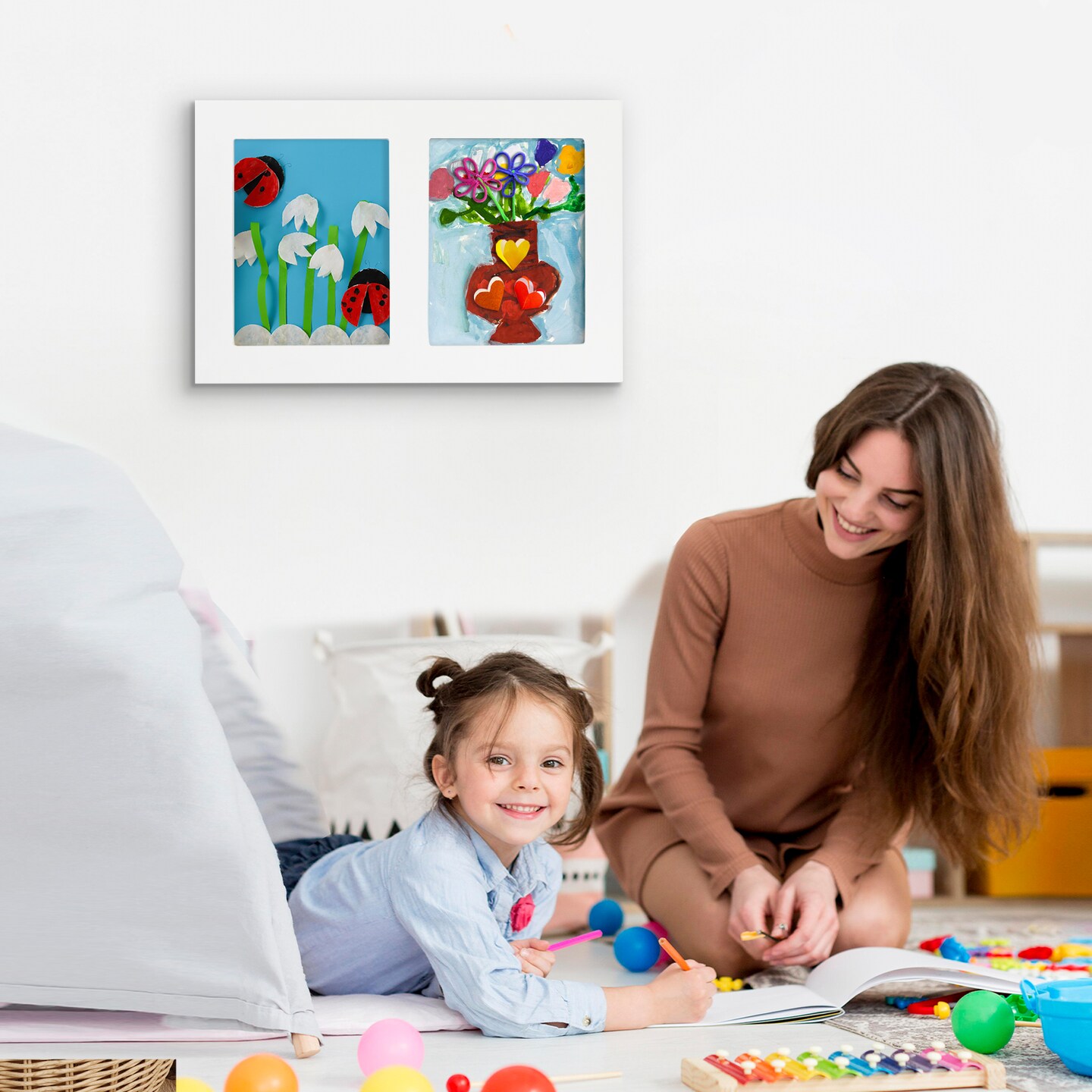 Americanflat 8.5x11 Collage Kids Art Frame - Displays Two 8.5x11 Artworks Side by Side - Showcase 3-Dimensional Artworks - Store Multiple Art Inside - Keyhole Hanging Hardware