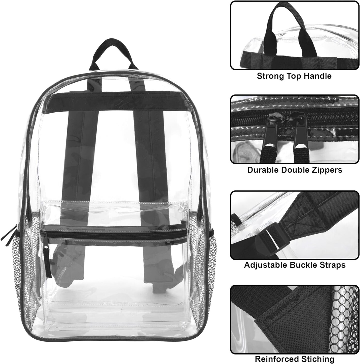 Clear Backpack Heavy Duty with Padded Straps, Side Pockets for Kids, Boys, Girls, School, Stadium Approved Events